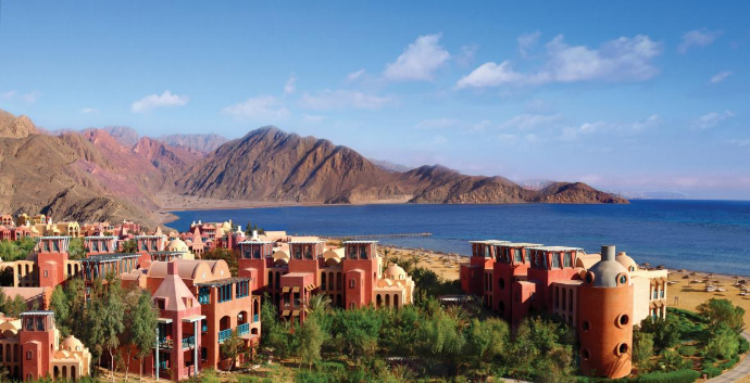 Red Sea coastline and mountains in Taba, South Sinai